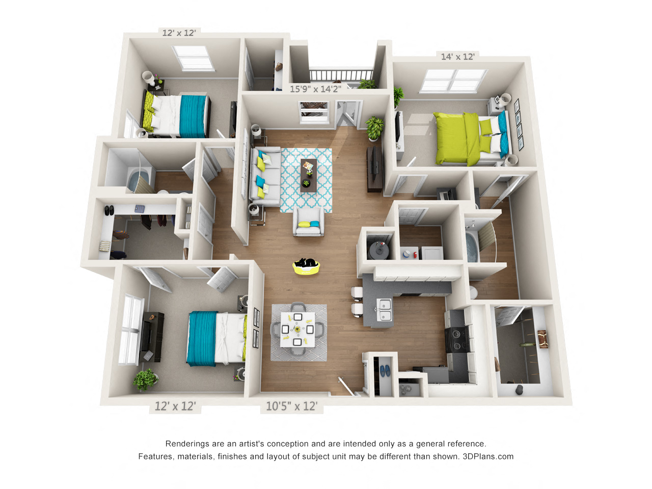Floor plan for 3 beds, 2 baths, 1479 sqft